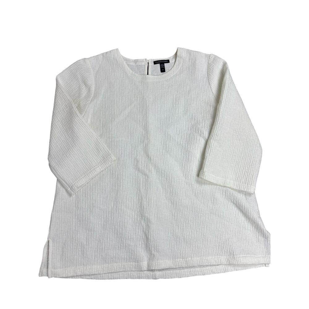 Eileen Fisher White Textured Top Women’s S/P 3/4 Sleeve Minimalist Blouse